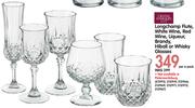 Longchamp Flute, White Wine, Red Wine, Liqueur Brandy, Hiball Or Whisky Glasses-Per 6 Pack