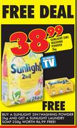 Sunlight 2 In 1 Washing Powder-2Kg + Free Sunlight Laundry Soap 250g