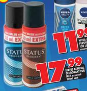 Status Aerosol Deodorant For Men-200ml Each