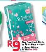 Stayfree Maxi-Thick Or Slims Pads With Or Without Wings 8/10s Per Pack