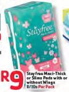 Stayfree Maxi-Thick Or Slims Pads With Or Without Wings-8/10s Per Pack