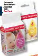 Johnson's Baby Wipes Assorted-240s Per Pack