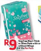 Stayfree Maxi-Thick or Slims Pads With or Without Wings-8/10's Per Pack