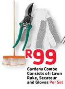 Gardena Combo Consists Of Lawn Rake, Secateur And Gloves-Per Set