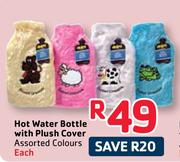 Hot Water Bottle With Plush Cover Assorted Colours Each