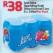 Just Juice Sparkling Fruit Juice Assorted Cans-6x330Ml Per Pack