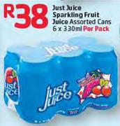 Just Juice Sparkling Fruit Juice Assorted Cans 6x330ml-Each