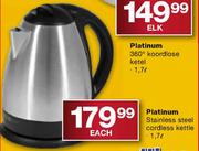 Platinum Stainless Steel Cordless Kettle-1.7Ltr