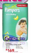 Pampers Active Baby Jumbo Packs Midi-82's/ Maxi-68's/Junior-58's Per Pack