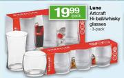 Lune Artcraft Hi-Ball/Whisky Glasses-3 pack per pack