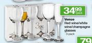 Venue Red Wine/White Wine/Champagne Glasses-3-pack per pack