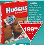 Huggies Dry Comfort Jumbo Pack Disposable Nappies junior 5-58's/Midi 3-78's/Maxi 4-68's 