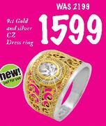 9D Gold And Silver CZ Dress Ring