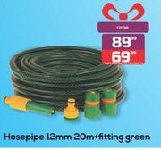 Hosepipe 12mm 20m + Fitting Green