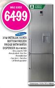 Samsung Metallic Silver Bottom Freezer Fridge with Water Dispenser-318 Ltr (RL41WCIHI)