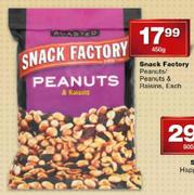 Snack Factory Peanuts/Peanuts & Raisins-450gm-Each