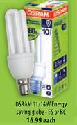 Osram 11/14W Energy Saving Globe-Each