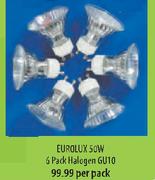 Eurolux 50W 6 Pack Halogen GU10-Per Pack