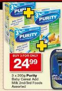 Purity Baby Cereal Add Milk 2nd/3rd Foods Assorted-3x200g