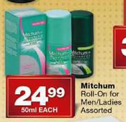 Mitchum Roll-On For Men/Ladies Assorted-50ml Each