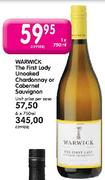 Warwick The First Lady Unoaked Chardonnay or Cabernet Sauvignon-750ml