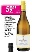 Warwick The First Lady Unoaked Chardonnay or Cabernet Sauvignon-6 x 750ml
