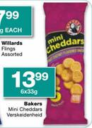 Bakers Mini Cheddars Verskeidenheid-6x33Gm