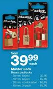 Master Lock Brass Keyed Padlocks-30mm Each