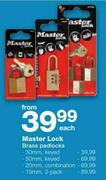 Master Lock Brass Keyed Padlocks-50mm Each