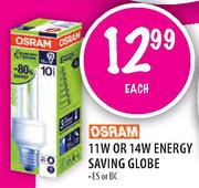 Osram Energy Saving Globe-11w Or 14W Each