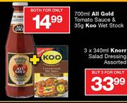 All Gold Tomato Sauce-700ml & Koo Wet Stock-35g