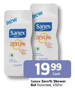Sanex Zero % Shower Gel Assorted-250ml Each