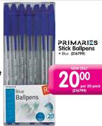 Primaries Stick Ballpens-per 20 pack