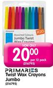 Primaries Twist Wax Crayons Jumbo-per 12 pack