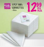 Simple Choice 1 Ply Serviettes - 100's Per Pack