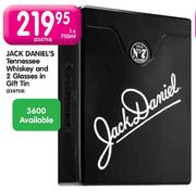 Jack Daniel's Tennessee Whiskey And 2 Glasses In Gift Tin-1x750ml