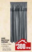 Lined Multipleat Curtains-230x218cm Per Drop