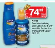Nivea Sun Moisturising, Sun Lotion, SPF 30/Invisible Protection Transparent Spray SPF 20-200ml Each