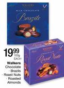 Walkers Chocolate Brazils/Roast Nuts/Roasted Almonds-100g Each