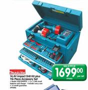 Makita 14,4V Impact Drill Kit Plus 116 Piece Accessory Set