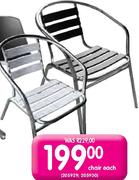 Terrace Leisure Slatted Aluminium Cafe Chair-57 x 56 x 74cm each