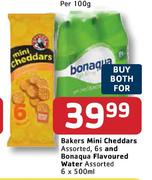Bakers Mini Cheddars Assorted-6's And Bonaqua Flavoured Water Assorted-6x500ml