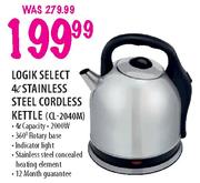 Logik Select Stainless Steel Cordless Kettle-4ltr
