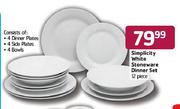 Simplicity White Stoneware Dinner Set-12 Piece