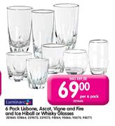 Luminarc 6 Pack Lisbone, Ascot, Vigne & Fire & Ice Hiball Or Whisky Glasses
