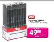 Aro Retractable Ballpens-Per 24 Pack
