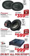 Pioneer Speakers 400W-Per Pair, Pioneer 12" Subwoofer 1400W(309D4)& Star 2600W Amplifier (DSAH4)