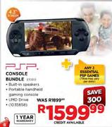 PSP 4.3" Screen Console Bundle Plus Any 3 Essential PSP Games 