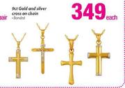 9ct Gold And Silver Cross On Chain Banded Each