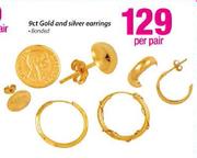 9ct Gold And Silver Earring Banded-Per Pair
